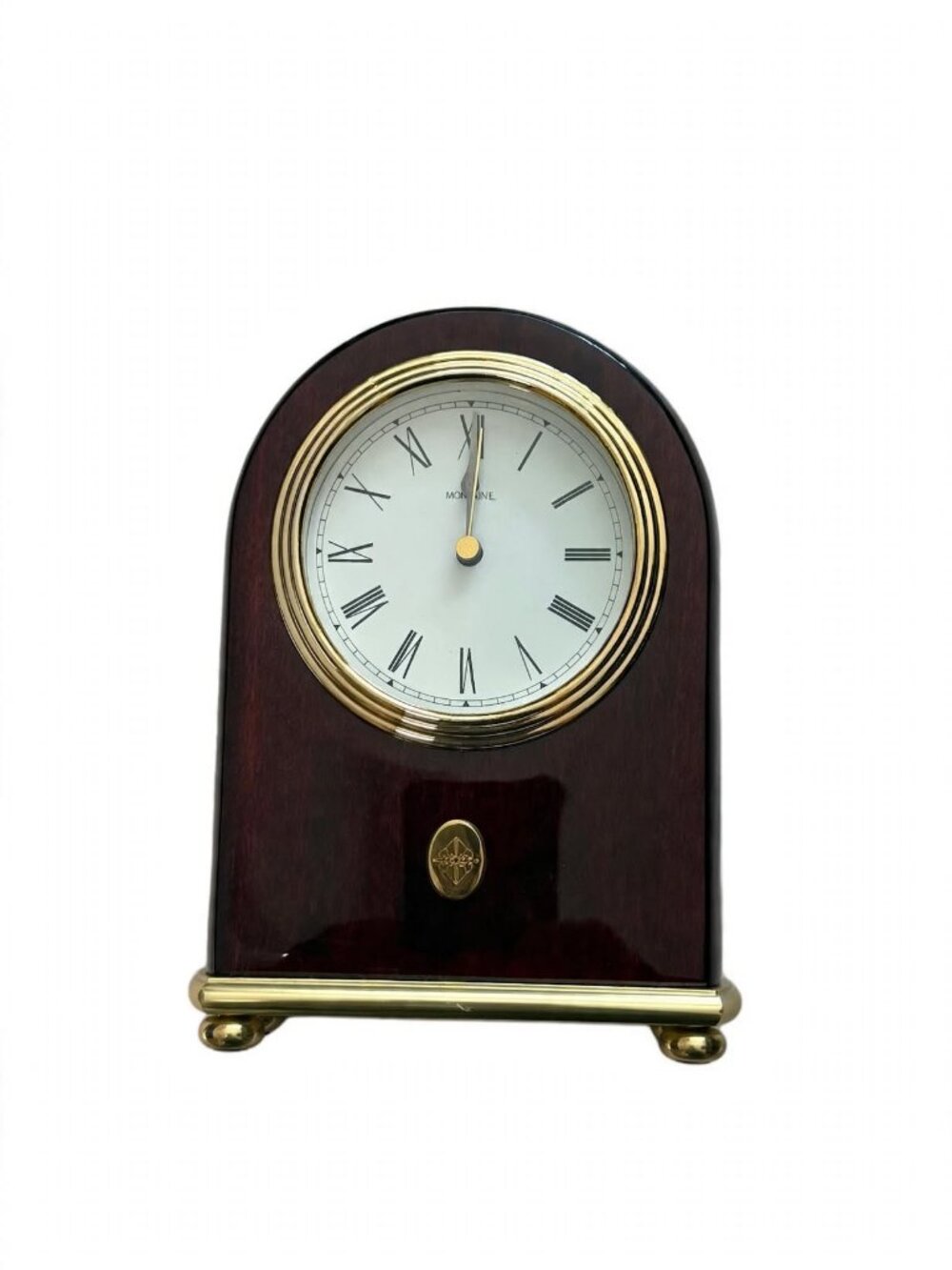 Montaigne Mahogany Arch Desk Clock | Brass Feet | Chiming | Vintage Office Decor
